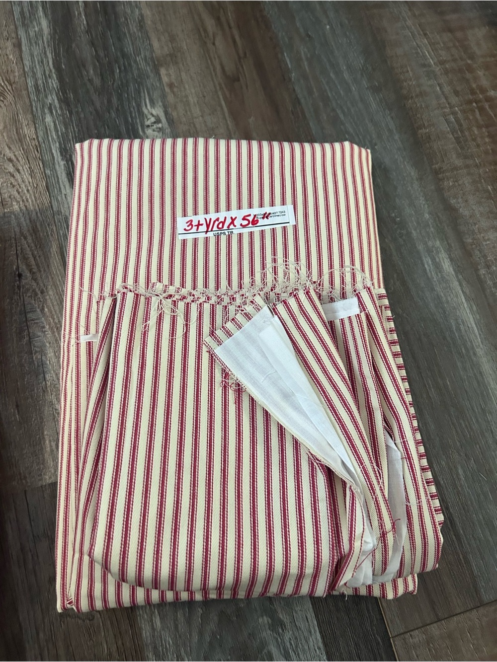 Tavern Ticking Screen Print Red & Cream Stripe Over 3 Yards X56” + Remnants